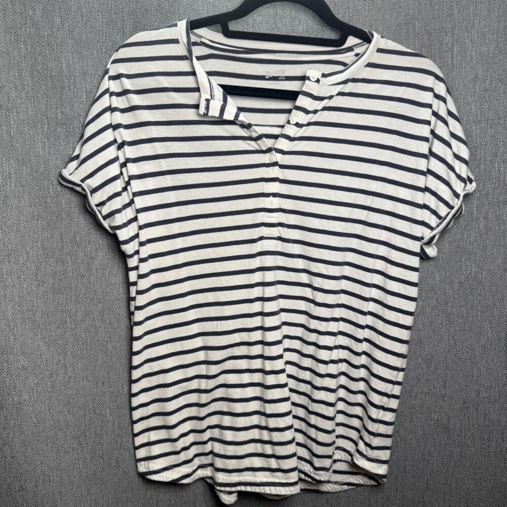 Duluth Trading Co. Women's M Stripe Henley Short Sleeve Tee Classic Cotton - Picture 1 of 8